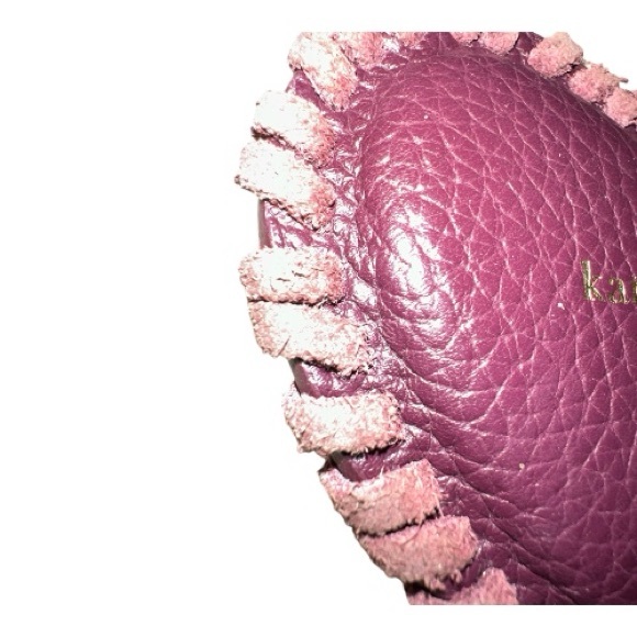 Kate Spade Burgundy Leather Heart Keychain & Bag Charm Accessory W/ Cross Stitch - Picture 5 of 9